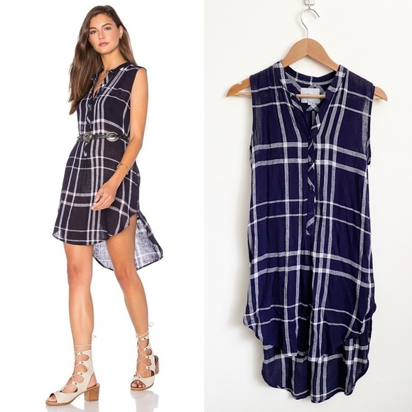 Rails || Jules Linen Blend Tunic Dress in Navy & Vanilla Plaid XS - Picture 1 of 8